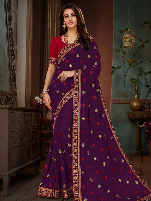 floral border embroidered saree - 15650433 - Very Small Image - 1