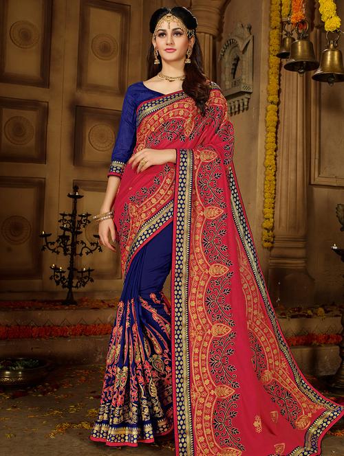 resham embroidered half & half saree - 15650451 - Very Small Image - 1