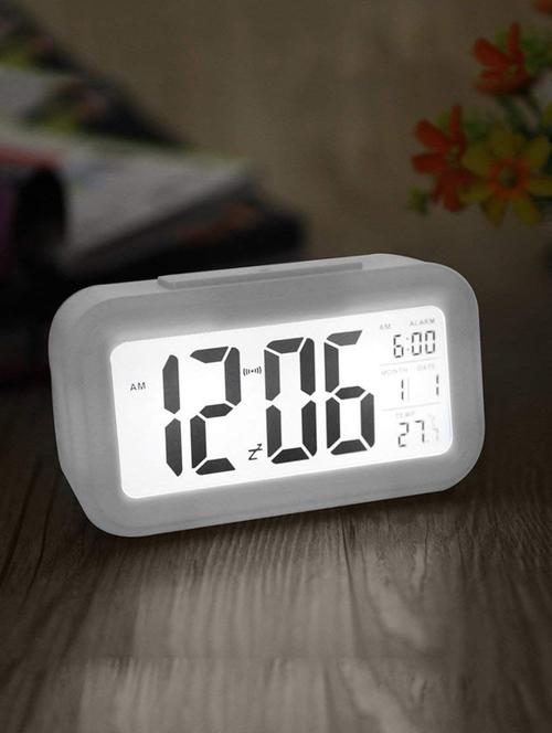 smart digital alarm clock with automatic sensor backlight, snooze alarm, date and temperature for home and office (white) - 15650622 - Very Small Image - 1