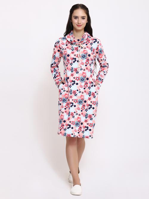 floral printed cowl neck dress with pockets - 15651119 - Very Small Image - 1