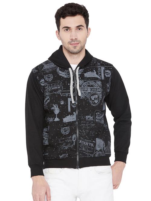 black cotton front print sweatshirt - 15652245 - Very Small Image - 1