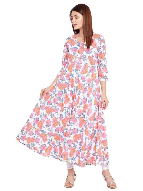 floral  placket detail flared kurta - 15652377 - Very Small Image - 1