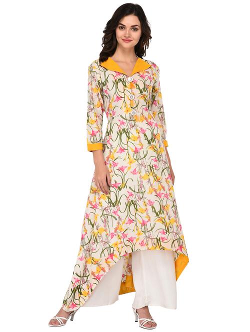 high low printed kurta with tassels - 15652711 - Very Small Image - 1