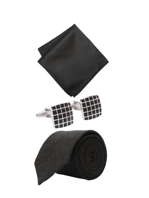 black polyester tie with pocket square & cufflinks - 15652937 - Very Small Image - 1