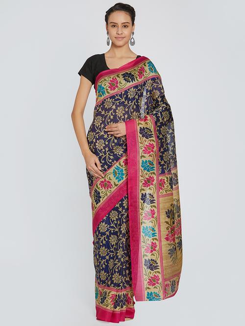 floral printed saree with blouse - 15653335 - Very Small Image - 1