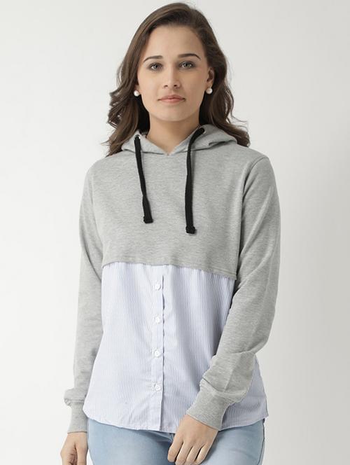 button-detail striped hooded sweatshirt - 15654517 - Very Small Image - 1