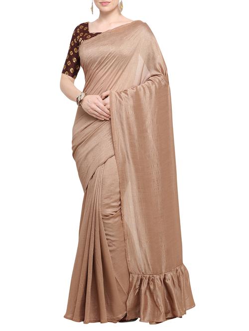 solid ruffle pallu saree with blouse - 15655068 - Very Small Image - 1