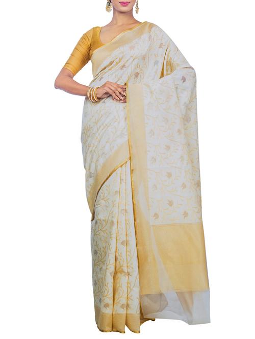 floral motif chanderi banarasi saree - 15655100 - Very Small Image - 1
