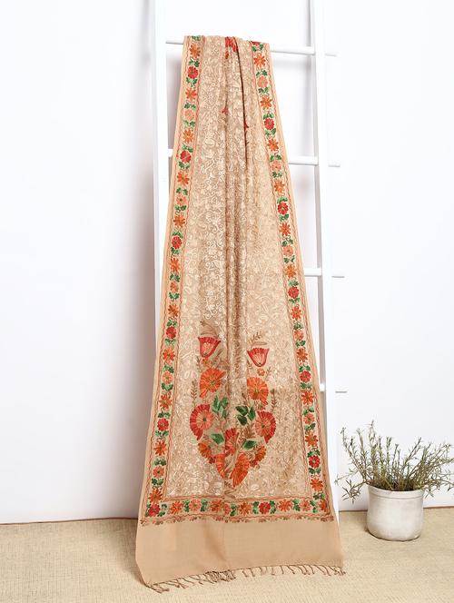 pashmina wool shawl with floral embroidery - 15655302 - Very Small Image - 1