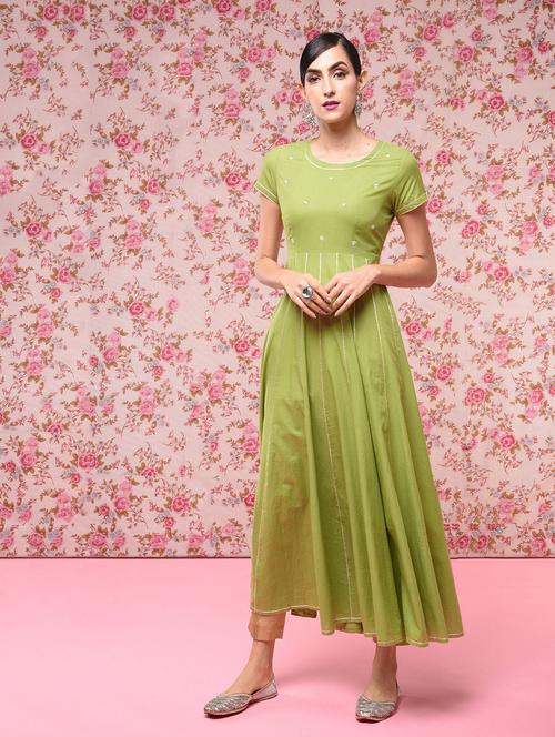 green anarkali gotta work kurta - 15655472 - Very Small Image - 1