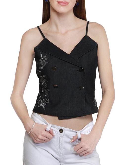 adjustable strapped embroidered crop top - 15655527 - Very Small Image - 1