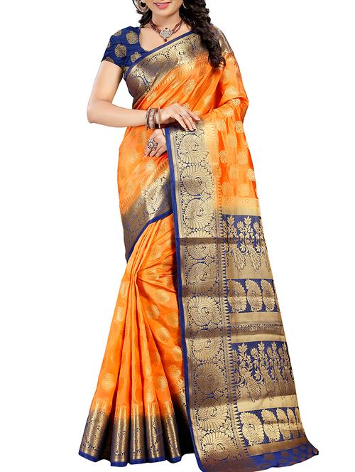 conversational zari motif banarasi saree with blouse - 15655595 - Very Small Image - 1