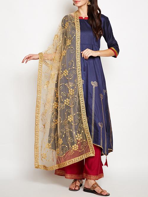zari embroidered lace dupatta - 15657063 - Very Small Image - 1
