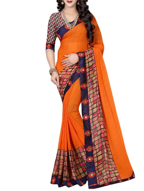 checkered printed saree with blouse - 15657575 - Very Small Image - 1