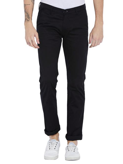Black Cotton Flat Front Casual Trousers - 15657659 - Very Small Image - 1