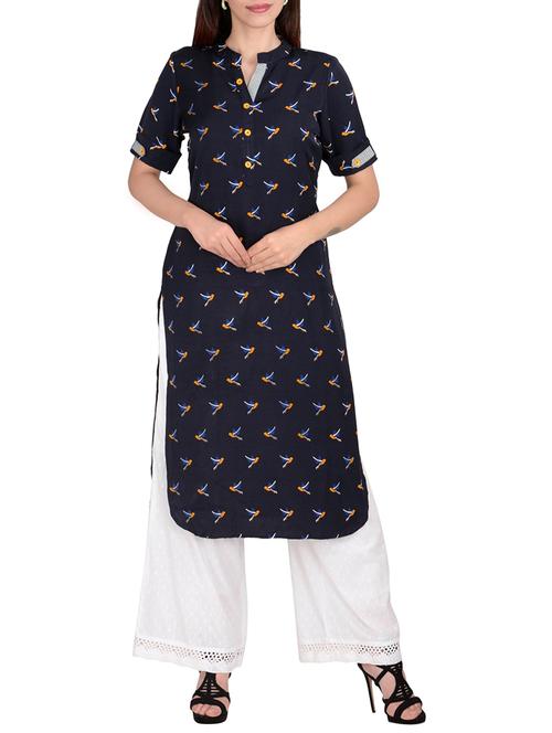 navy printed straight kurta - 15658287 - Very Small Image - 1