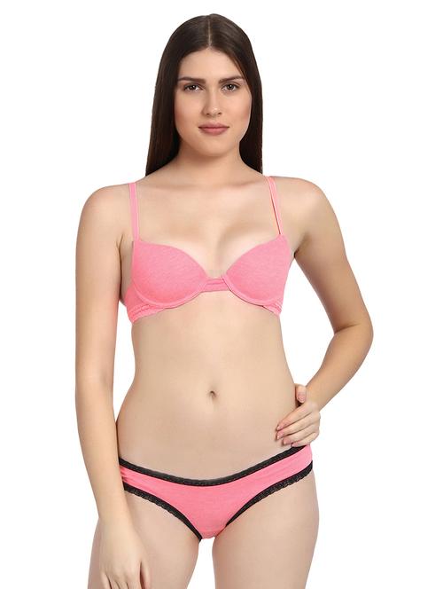 pink cotton bras and panty set - 15658949 - Very Small Image - 1
