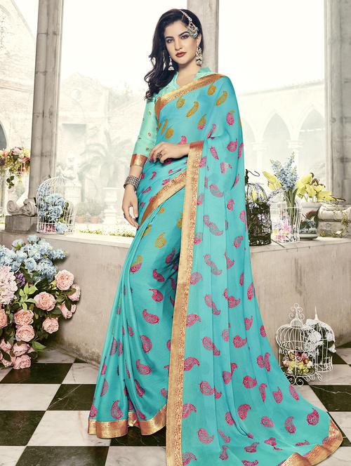 paisley embroidered saree with blouse - 15659129 - Very Small Image - 1