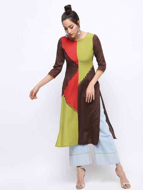 color block straight kurta - 15659842 - Very Small Image - 1