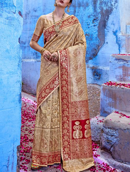 paisley zari border banarasi saree with blouse - 15669537 - Very Small Image - 1