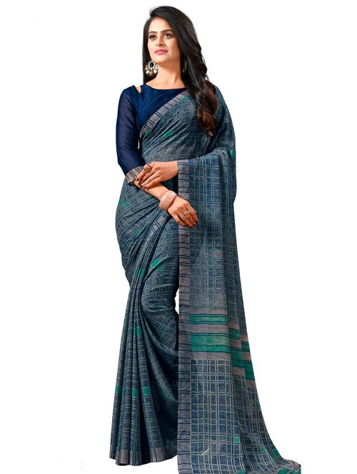 Checkered printed saree with blouse - 15669752 - Very Small Image - 1