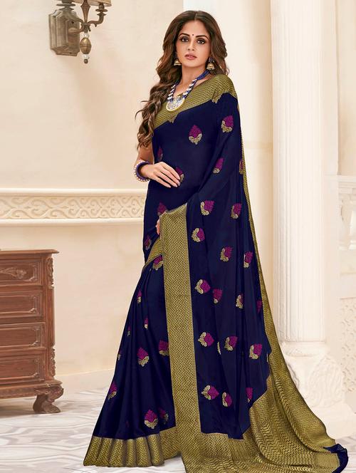 floral zari motif woven saree with blouse - 15672051 - Very Small Image - 1