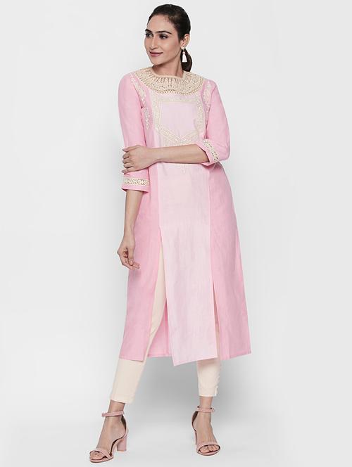 pink cotton aline kurti - 15672749 - Very Small Image - 1