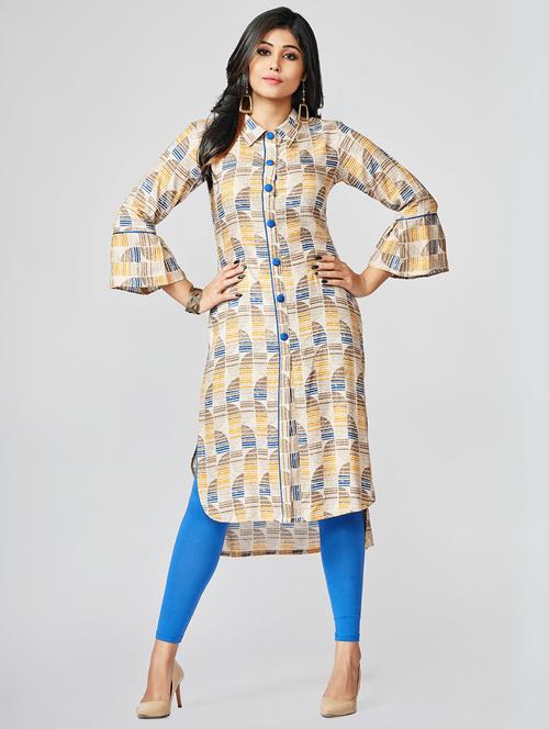 high low printed bell sleeves kurta - 15675650 - Very Small Image - 1