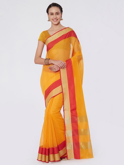 women's bordered yellow colored saree with blouse - 15676078 - Very Small Image - 1