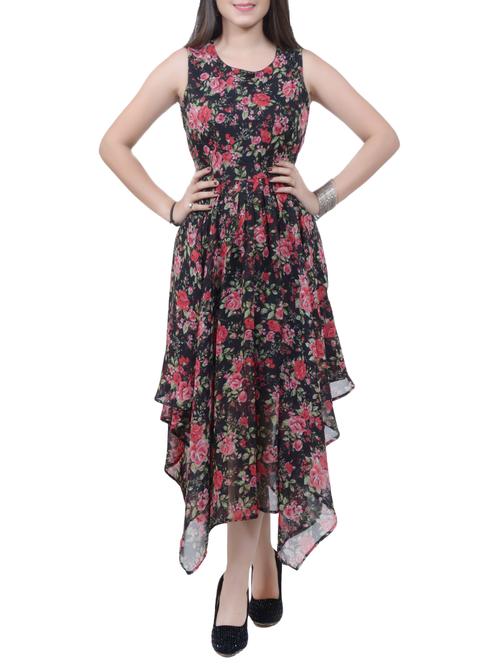 pleated tie back asymmetric dress - 15676184 - Very Small Image - 1