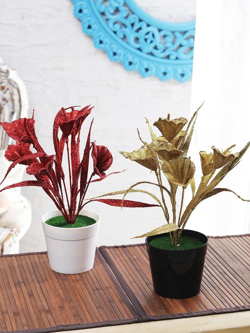 combo of 2 spray painted artificial red and gold tulip plants by foliyaj - 15676334 - Very Small Image - 1