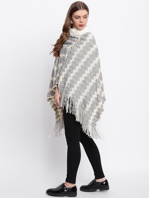 eyelet lace-up fur detail poncho - 15676350 - Very Small Image - 1