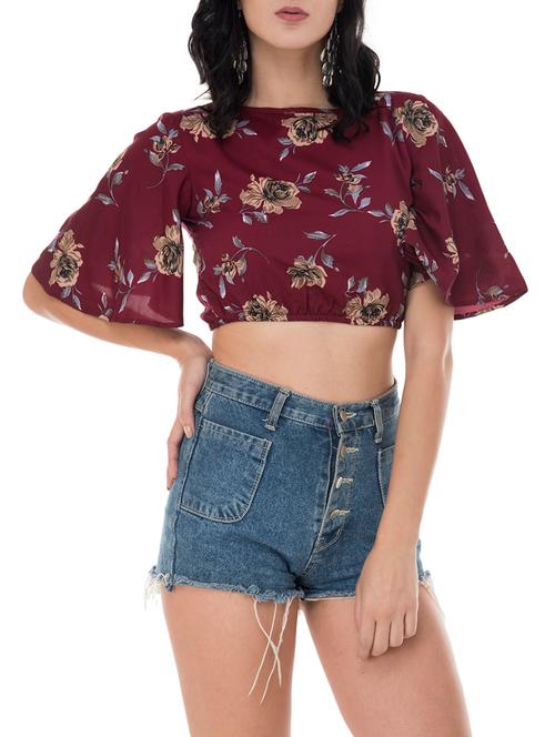 bell sleeved floral crop top - 15676538 - Very Small Image - 1