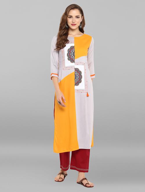 patch work straight kurta - 15676571 - Very Small Image - 1