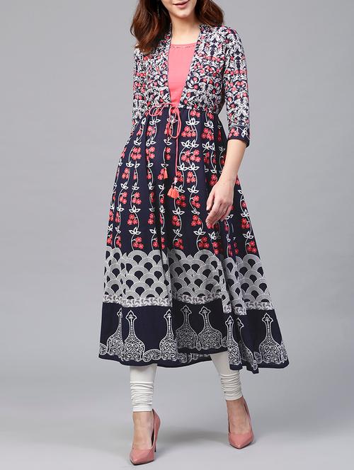 navy anarkali printed kurta - 15678449 - Very Small Image - 1