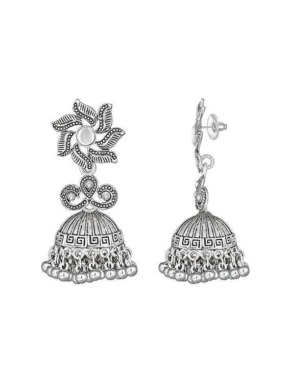 silver metal jhumka earring - 15678656 - Zoom Image - 2