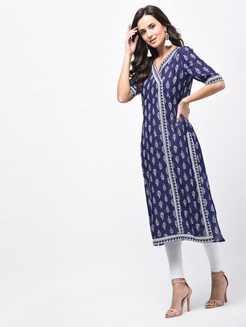 mirror work printed a-line kurta - 15680067 - Very Small Image - 1
