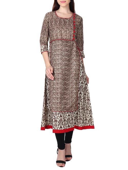 a-line printed kurta with tassels - 15680811 - Very Small Image - 1
