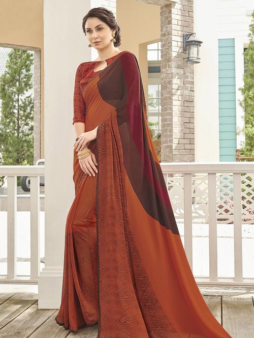 abstract printed saree with blouse - 15680838 - Very Small Image - 1