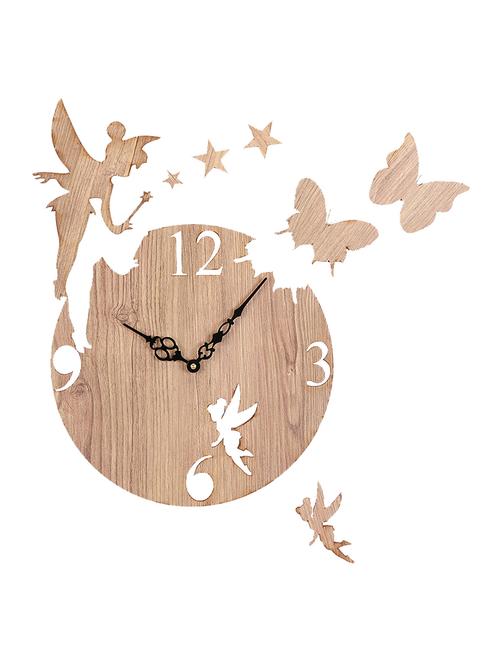 sehaz artworks fairy-butterfly manufactured wood 10inch designer wall clock for home and kitchen - woodtexture - 15681683 - Very Small Image - 1