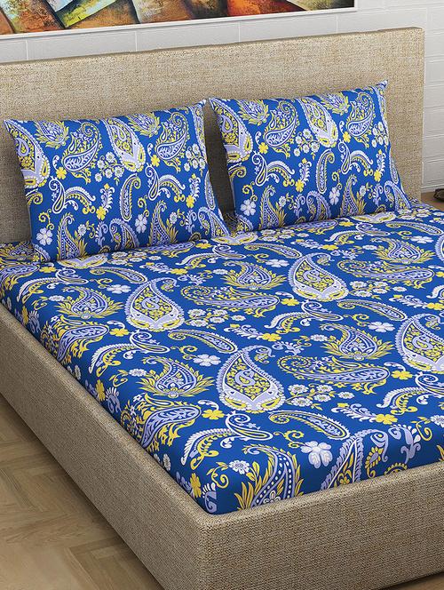 100% cotton paisley 240 tc premium 1 pc double bedsheet with 2 pillow covers , blue - 15691718 - Very Small Image - 1