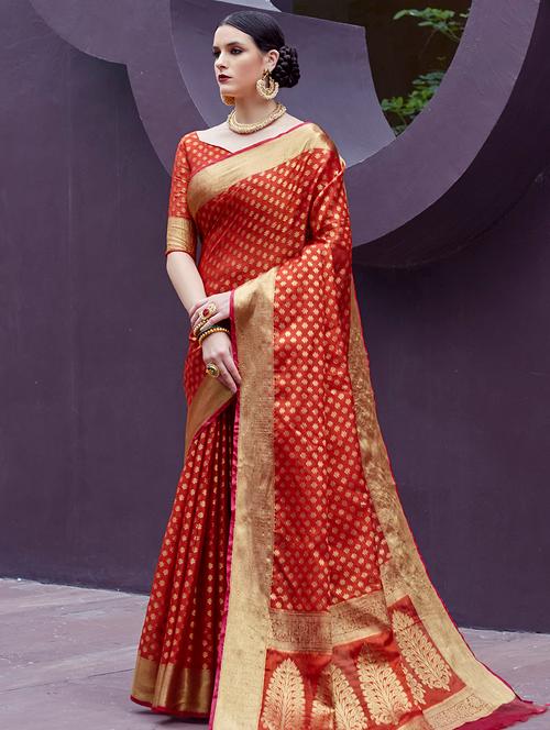 floral zari motif banarasi saree with blouse - 15692610 - Very Small Image - 1