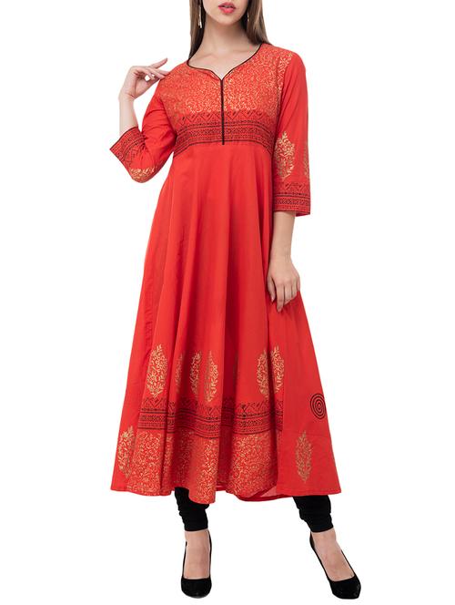 a-line block print kurta - 15692738 - Very Small Image - 1