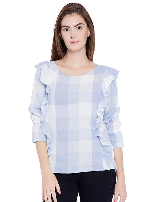 ruffle detail checkered top - 15692823 - Very Small Image - 1