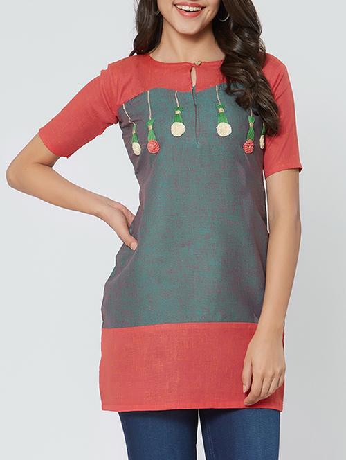 embroidered straight kurti - 15692974 - Very Small Image - 1