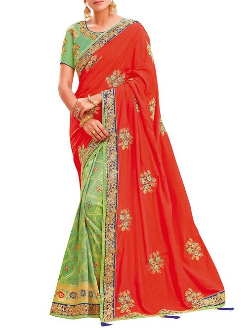 floral embroidered half and half saree with blouse - 15694174 - Very Small Image - 1