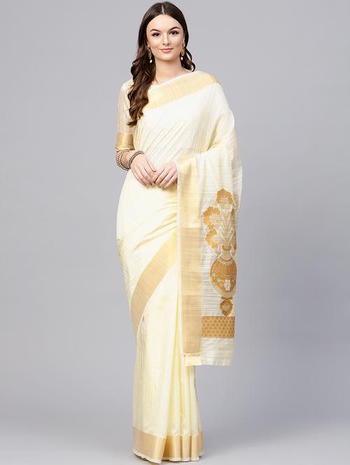 zari border woven saree with blouse - 15694910 - Very Small Image - 1