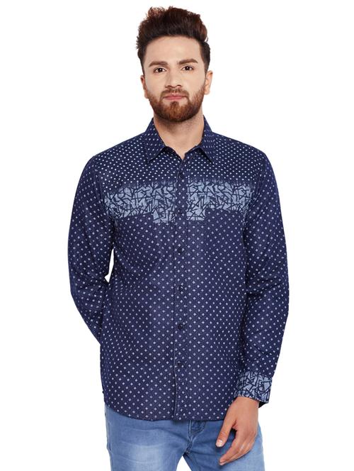 navy blue cotton casual shirt - 15695518 - Very Small Image - 1