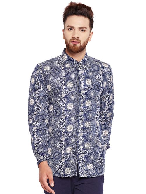 navy blue cotton casual shirt - 15695527 - Very Small Image - 1