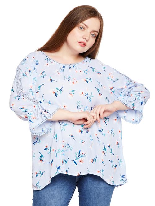 lace detail floral asymmetric plus top - 15695592 - Very Small Image - 1